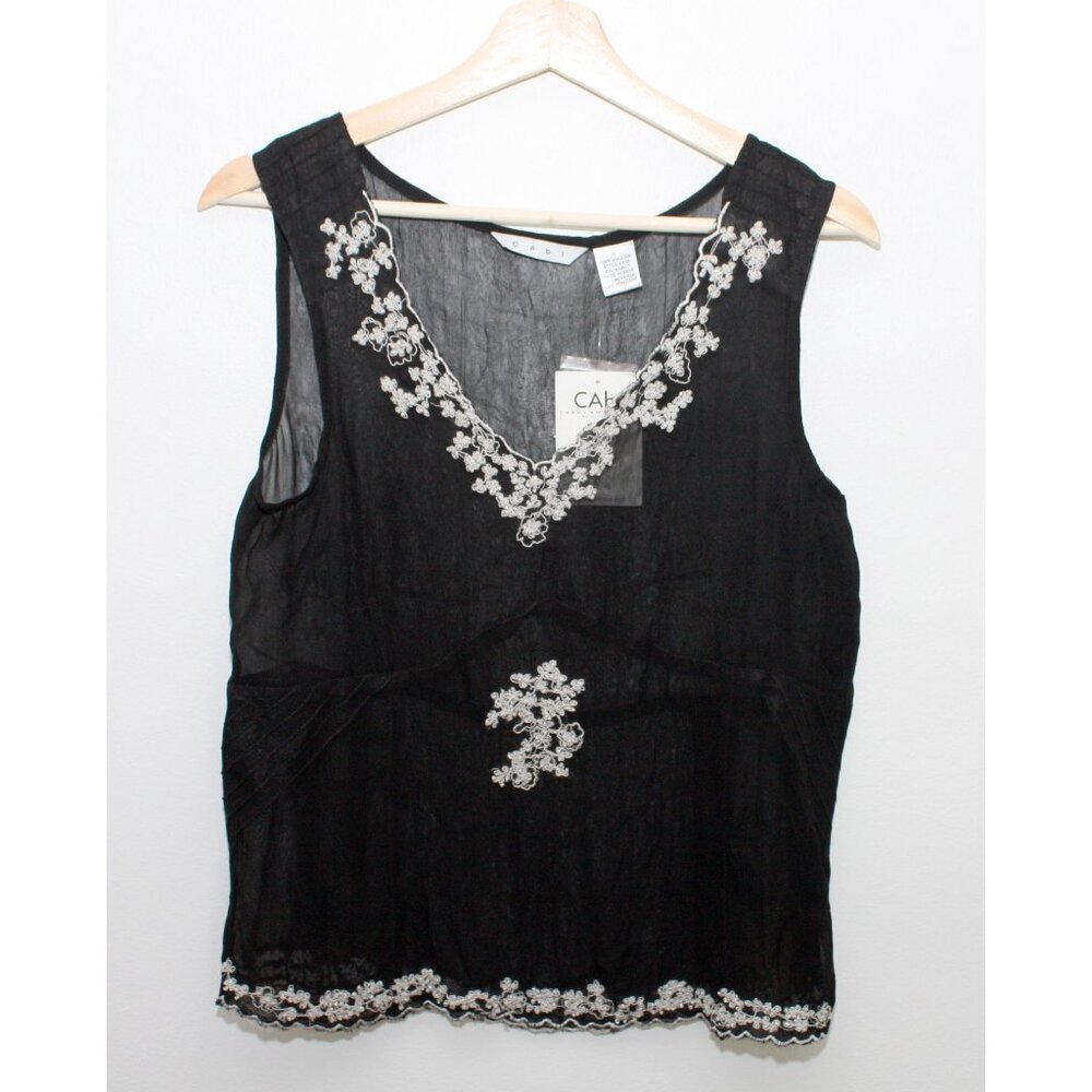 CAbi Black Sleeveless Blouse Top Viscose Laces Style #232 Medium Side Zipper New